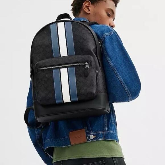 NWT Coach Cv922 West Backpack In Signature Canvas With Varsity Stripe - Picture 6 of 8